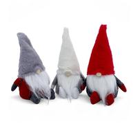 Spetebo Gnomo di Natale seduto, 25 cm, con cappello di pelliccia, set da 3 pezzi, maschio gnomo in tessuto con naso in legno da appoggiare, statuetta decorativa per Natale, Avvento, inverno