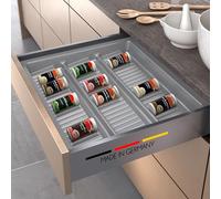 Spetebo Inserto per cassetti in plastica per spezie - per 60 x 50 cm - Inserto per spezie grigio argento per cassetti da cucina - Porta spezie per cassetto portaspezie Made in Germany