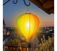 Spetebo Lampada a mongolfiera solare in nylon colorata da appendere, grande - 58 cm - gioco di luci a LED da giardino con effetto fiamma, decorazione da giardino, lanterna a energia solare, lanterna