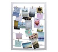 Spetebo - Portafoto con cornice in plastica, 75 x 55 cm, con fili in gomma e 20 mollette in legno bianco