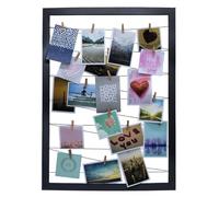 Spetebo - Portafoto con cornice in plastica, 75 x 55 cm, con fili in gomma e 20 mollette in legno Nero