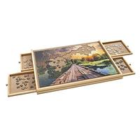 Spetebo Puzzle in legno con 4 cassetti, 70 x 50 cm, base puzzle per un massimo di 1000 pezzi, base per puzzle estraibile