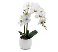 Spetebo Real-Touch Orchidea artificiale in vaso di fiori bianco - 50 cm - Orchidea decorativa in seta con vaso in ceramica - Decorazione da tavola Pianta artificiale per interni Pianta in vaso