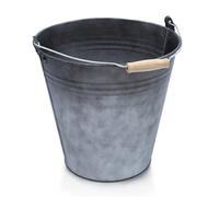 Spetebo Secchio decorativo in zinco con manico in legno, colore antracite, 10 l, secchio in metallo per piantare o trasportare - secchiello per piante o fioriere