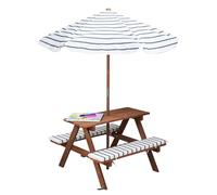 Spetebo Set da Picnic in Legno per Bambini a partire da 2 anni con Ombrellone e Imbottitura, 75 x 75 cm, Set di Sedie da Giardino per Bambini, Supporta fino a 80 kg, in Legno, Mobili da Giardino per