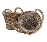 Spetebo Set di 2 cestini per piante in vimini, stile shabby grigio, 20 cm, mini - in legno con manico - Vaso da fiori in rattan naturale, decorazione classica da giardino