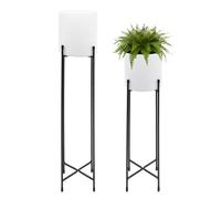 Spetebo Set di 2 portavasi in metallo con vasi bianchi | Supporto per piante rotondo da 74 cm e 58 cm, con vaso
