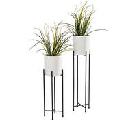 Spetebo - Set di 2 portavasi in metallo, forma rotonda, con vasi neri, 74 e 58 cm, colore: nero