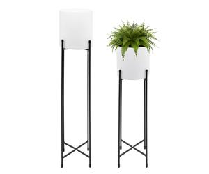 Spetebo - Set di 2 portavasi in metallo, forma rotonda, con vasi neri, 74 e 58 cm, colore: nero