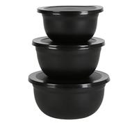 Spetebo Set di 3 ciotole in acciaio inox con coperchio, colore nero, 18/16/14,5 cm, in metallo richiudibile, per insalata, insalatiera, set di ciotole