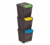 Spetebo Sortibox - Pattumiera con coperchio, 25 l, set da 3 pezzi, colore antracite, sistema di separazione impilabile, separatore per rifiuti, impilabile con patta
