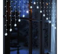 Spetebo Tenda a fiocchi di neve bianca fredda per interni - 71 LED - Catena luminosa decorativa natalizia 140 x 95 cm funzionamento a batteria - Decorazione natalizia Avvento inverno illuminazione per