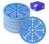 SpeTool Carta vetrata da 150 mm, con 49 fori, 60 pezzi, set di carta vetrata, grana 180, dischi abrasivi in ceramica, 150 mm, carta vetrata per legno