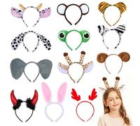 Spetsbst Cerchietto per capelli con orecchie a forma di animale, 12 pezzi, set di fasce per capelli con tigre, giraffa, coniglietto, accessorio per costume per adulti, bambini, feste, carnevale