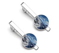 Spettacolare set di fermacravatta con montagne innevate, personalizzabili, per uomini, design alla moda, fermacravatta per anniversario di matrimonio e lavoro