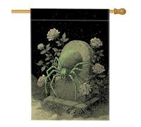 Spettrale bandiera da giardino con ragno di Halloween, aracnide verde con rose, decorazione per esterni, striscione su entrambi i lati per prato in iuta per feste autunnali 71 x 101 cm