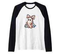 Spettrale Carino Patchwork Fantasma Halloween Stagione Maglia con Maniche Raglan