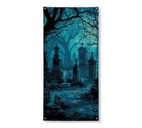 Spettrale copertura per porta cimitero striscione decorativo, misteriosa foresta decorazione di Halloween, forniture per feste per interni ed esterni, 91 x 182 cm