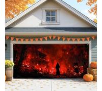 Spettrale copertura per porta del garage di Halloween, casa infestata rossa zucca grande decorazioni per porte del garage, decorazione per feste di Halloween all'aperto 390 x 180 cm