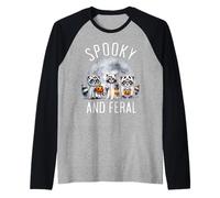 Spettrale E Feral Halloween Carino Fantasma Procione Trucco O Scherzetto Maglia con Maniche Raglan