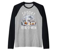 Spettrale E Feral Halloween Carino Fantasma Procione Trucco O Scherzetto Maglia con Maniche Raglan