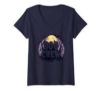 Spettrale Halloween Boo Crew Ghostly Moon Party Maglietta con Collo a V, Donna, Navy, S