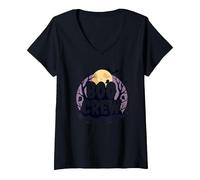 Spettrale Halloween Boo Crew Ghostly Moon Party Maglietta con Collo a V, Donna, Nero, S