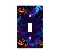 Spettrale Halloween Cimitero Scena Jack-o'-Lantern Toggle Interruttore | Zucche incandescenti, cimitero infestato, spiriti spettrali, paesaggio lunare pieno, arte fantasy spettrale