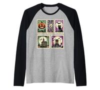 Spettrale Halloween Icone Zucche Fantasmi Scheletro Pipistrelli Arte Maglia con Maniche Raglan