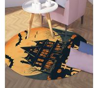 Spettrale Halloween lavabile tappeti rotondi vintage castello gotico pipistrello luna piena notte oscura cortile cerchio tappeto per l'ingresso camera da letto scuola materna 160cm
