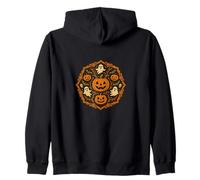 Spettrale Halloween Mandala Art con fantasmi pipistrelli zucche Felpa con Cappuccio