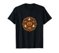 Spettrale Halloween Mandala Art con fantasmi pipistrelli zucche Maglietta