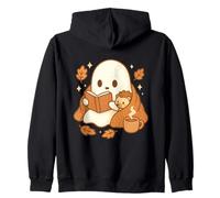Spettrale Kawaii Ghost Lettura con Riccio Foglie Autunno Felpa con Cappuccio