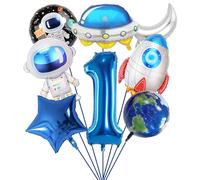SPHERETRON 8 palloncini decorativi di compleanno per bambini, 1 anno, spazio spaziale, astronauta, palloncini a elio, palloncino, decorazione per lo spazio, decorazione di compleanno per ragazzi