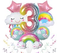 SPHERETRON 8 Pezzi Palloncini a Forma di Arcobaleno, Decorazioni Compleanno 3 Anno, Palloncino Foil Arcobaleno, Palloncino Numero 3 Grande, Addobbi per Tema Colorato Compleanno Bambini Festa