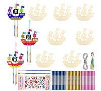 SPHERETRON set di artigianato in legno con campane a vento, set di 10 pezzi di artigianato con campane a vento di navi pirata, set di artigianato in legno con navi pirata per bambini