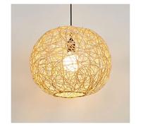 Spherical LED Pendant Lights Rattan Chandelier Rustic Hand-Woven Hanging Lamp Light Fixture for Kitchen Dining Room Bedroom Entryway(40cm/15.7in)