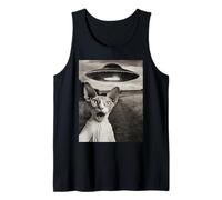 Sphynx Cat Selfie con Alien Ship UFO Abduction Retro Foto Canotta