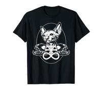 Sphynx Cat Shirt | Maglietta nera Death Goth Metal Cat Skull Maglietta