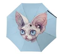 Sphynx - Ombrello da viaggio pieghevole a 3 pieghe, con testa di gatto, per raggi UV, pioggia, antivento, portatile, divertente, automatico, Modello 29., Manual