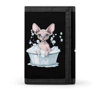 Sphynx - Portafogli a tre ante con gatto nella vasca da bagno, con porta banconote e porta carte di credito, 8 scomparti, portachiavi, finestra per foto, per uomini e donne, Stile: 37., Taglia unica