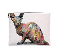 Sphynx - Trousse per trucchi con gatto, borsa da viaggio per cosmetici, da donna, piccola borsa portatile in tela con cerniera, regalo artistico per la cura della pelle, Colorato, 7x9 Inch, Gatto