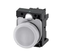 Spia luminosa, 22 mm, rotonda, plastica, bianca, lente, liscia, con supporto, con LED integrato, AC230 V, collegamento a morsetto a vite; 3SU11066AA601AA0