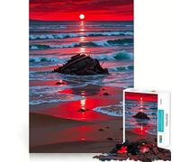 Spiaggia al tramonto rosso con relitto - Puzzle da 1000 pezzi per adolescenti - Migliora la memoria - Gioco rilassante e casual - Bordo preciso - Regalo elegante (38x26cm)