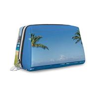 Spiaggia, borsa per cosmetici, palme di cocco sulla sabbia, organizer in pelle, borsa da toilette riutilizzabile, verde blu, M, Verde Blu_5, Taglia unica, Beauty Case