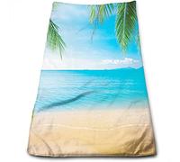 Spiaggia Cucina Strofinacci Lavare Panno Auto Domestico Asciugamano da Bagno per Animali Domestici, Immagine Laguna Sabbia Oceano, Morbido, Assorbente d'Acqua, Leggero, Blu Cielo Verde - 27 x 16 Polli