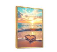 spiaggia cuore alba tela arte della parete oceano tramonto immagini opere d'arte stampe costiera romantica poster pittura serena per la decor della scuola materna 40x60cm con cornice in oro