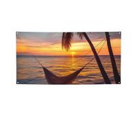 Spiaggia di cocco Tramonto Amaca Banner e segni Outdoor Indoor Party Decorazione Banner Banner personalizzato con occhielli Sfondo di compleanno Sfondo Poster Foto Sfondo per eventi di nozze Piccolo