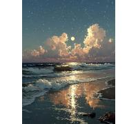 Spiaggia Dipingere Con I Numeri Adulti, Fai Da Te Dipingere Con I Numeri per Decor Casa, Luna Paint by Numbers Kit Con Pennelli e Vernice Acrilica, Hobby Creativi Adulti, Regalo, 50x70cm R-3190