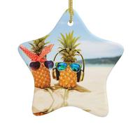 Spiaggia Due Ananas Mare Stampa Albero Di Natale Ornamenti Stile, Stella In Ceramica Con Stringa Per Decorare, Versi Ceramica Stella